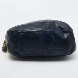 Pre Owned Emporio Armani Navy Blue Grained Leather Hobo