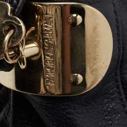 Pre Owned Emporio Armani Navy Blue Grained Leather Hobo