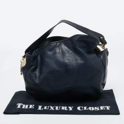 Pre Owned Emporio Armani Navy Blue Grained Leather Hobo