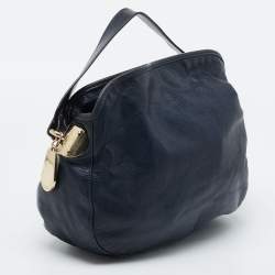 Pre Owned Emporio Armani Navy Blue Grained Leather Hobo