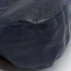 Pre Owned Emporio Armani Navy Blue Grained Leather Hobo