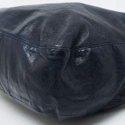 Pre Owned Emporio Armani Navy Blue Grained Leather Hobo