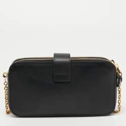 Pre Owned Emporio Armani Black Leather Double Zip Chain Bag