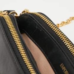 Pre Owned Emporio Armani Black Leather Double Zip Chain Bag