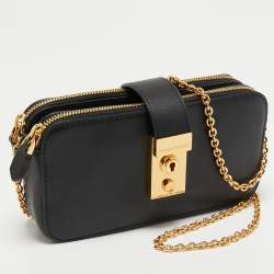 Pre Owned Emporio Armani Black Leather Double Zip Chain Bag