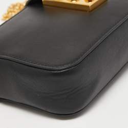 Pre Owned Emporio Armani Black Leather Double Zip Chain Bag