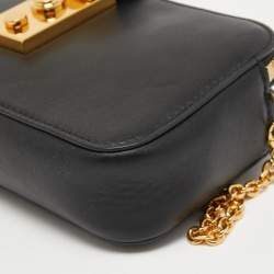 Pre Owned Emporio Armani Black Leather Double Zip Chain Bag