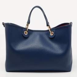 Pre Owned Emporio Armani Blue Leather MyEA Tote