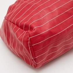 Emporio Armani Red Stripe Print Leather Top Handle Bag