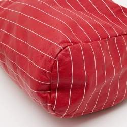 Emporio Armani Red Stripe Print Leather Top Handle Bag