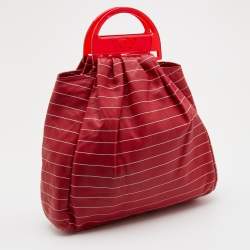 Emporio Armani Red Stripe Print Leather Top Handle Bag