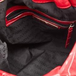 Emporio Armani Red Stripe Print Leather Top Handle Bag