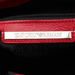 Emporio Armani Red Stripe Print Leather Top Handle Bag