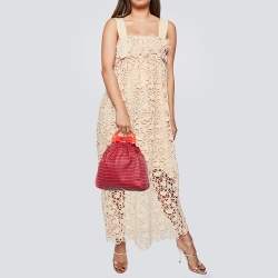 Emporio Armani Red Stripe Print Leather Top Handle Bag