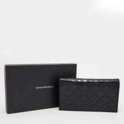 Pre Owned Emporio Armani Black Embossed Patent Leather Continental Wallet