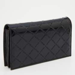 Pre Owned Emporio Armani Black Embossed Patent Leather Continental Wallet