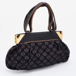 Pre Owned Emporio Armani Tri Color Fabric and Leather Frame Satchel