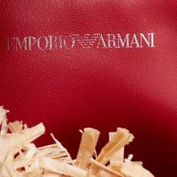 Pre Owned Emporio Armani Beige/Red Woven Raffia and Leather Tote