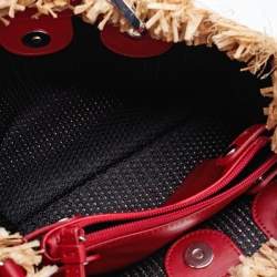 Pre Owned Emporio Armani Beige/Red Woven Raffia and Leather Tote