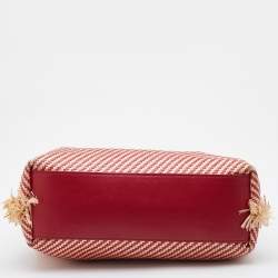 Pre Owned Emporio Armani Beige/Red Woven Raffia and Leather Tote