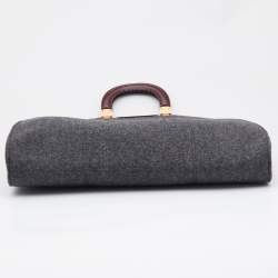 Pre Owned Emporio Armani Grey/Brown Wool and Leather Satchel