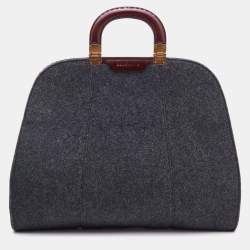 Pre Owned Emporio Armani Grey/Brown Wool and Leather Satchel