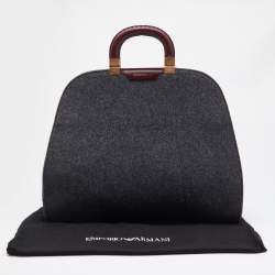 Pre Owned Emporio Armani Grey/Brown Wool and Leather Satchel