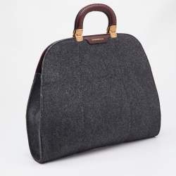 Pre Owned Emporio Armani Grey/Brown Wool and Leather Satchel