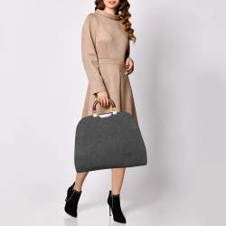 Pre Owned Emporio Armani Grey/Brown Wool and Leather Satchel