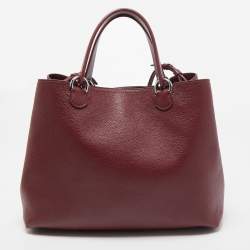Pre Owned Emporio Armani Burgundy Grained Leather Convertible Tote