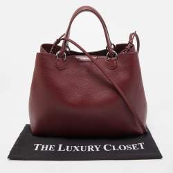 Pre Owned Emporio Armani Burgundy Grained Leather Convertible Tote