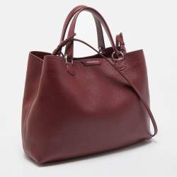Pre Owned Emporio Armani Burgundy Grained Leather Convertible Tote
