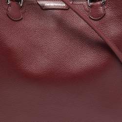 Pre Owned Emporio Armani Burgundy Grained Leather Convertible Tote