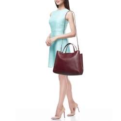 Pre Owned Emporio Armani Burgundy Grained Leather Convertible Tote