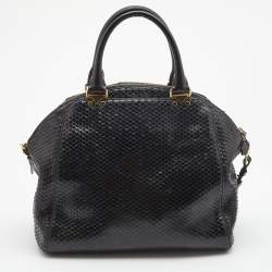  Emporio Armani Black Python Embossed Leather Dome Satchel