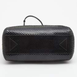  Emporio Armani Black Python Embossed Leather Dome Satchel