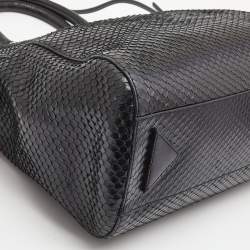  Emporio Armani Black Python Embossed Leather Dome Satchel