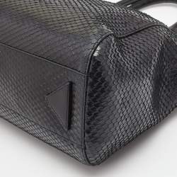  Emporio Armani Black Python Embossed Leather Dome Satchel