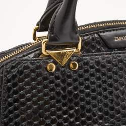  Emporio Armani Black Python Embossed Leather Dome Satchel