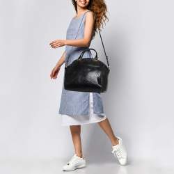  Emporio Armani Black Python Embossed Leather Dome Satchel