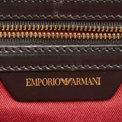  Emporio Armani Black Python Embossed Leather Dome Satchel