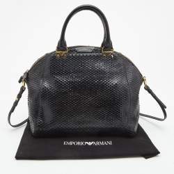  Emporio Armani Black Python Embossed Leather Dome Satchel