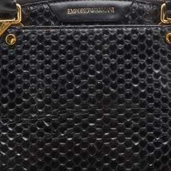  Emporio Armani Black Python Embossed Leather Dome Satchel