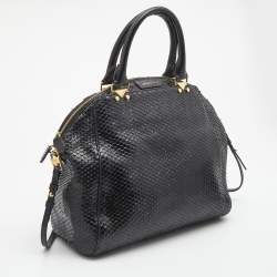  Emporio Armani Black Python Embossed Leather Dome Satchel