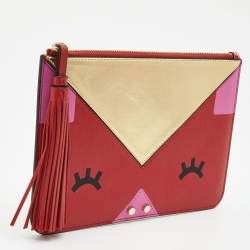 Pre Owned Emporio Armani Red/Gold Leather Pig Tassel Clutch