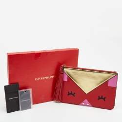 Pre Owned Emporio Armani Red/Gold Leather Pig Tassel Clutch