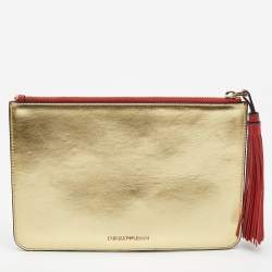 Pre Owned Emporio Armani Red/Gold Leather Pig Tassel Clutch
