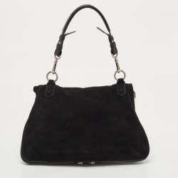 Pre Owned Emporio Armani Black Leather Frame Fold Over Expandable Bag