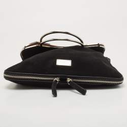 Pre Owned Emporio Armani Black Leather Frame Fold Over Expandable Bag