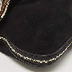 Pre Owned Emporio Armani Black Leather Frame Fold Over Expandable Bag